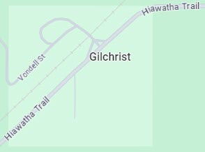 Map showing Gilchrist, Hiawatha Trail intersection