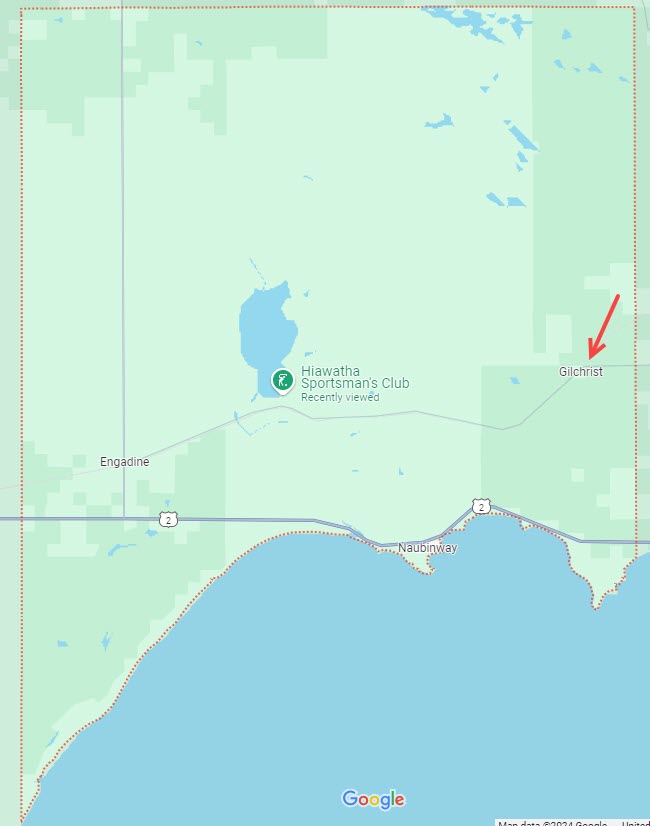 Map showing location of Gilchrist, Michigan.