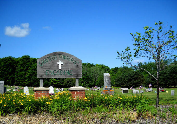 Garfield Township Engadine cemetery entrance sign